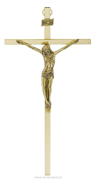 Krzyż wiszący metalowy (26cm) w kolorze złotym