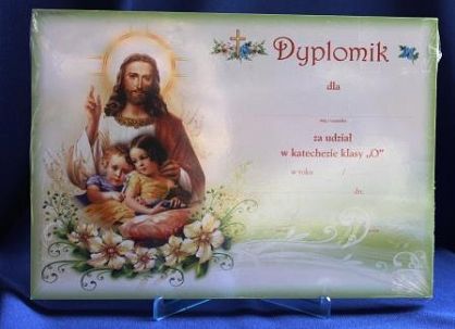 Dyplomik za udział w katechezie klasy "0"  - Jezus z dziećmi