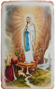 Obrazek Matka Boża z Loudes z modlitwą (15x9cm brokat)