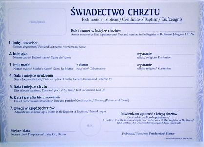 Świadectwo Chrztu - opakowanie 50szt