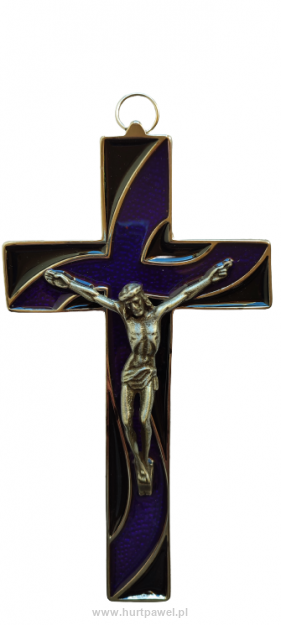 Krzyż metalowy wiszący, kolorowy 18 cm 