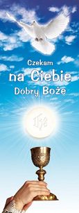 Baner na I Komunię Świętą "Czekam na Ciebie Dobry Boże" 75x200 cm