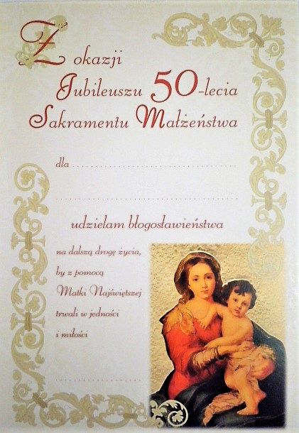 Pamiątka Sakramentu Małżeństwa - Jubileusz 50-lecia Sakramentu Małżeństwa