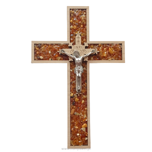 Krzyż wiszący z bursztynem 