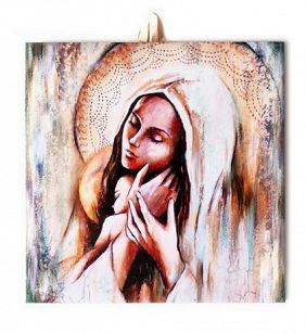Ikona ceramiczna Matka Boża z dzieciątkiem 15x15 cm