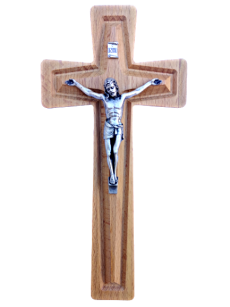 Krzyż drewniany wiszący z metalową pasyjką 25 cm