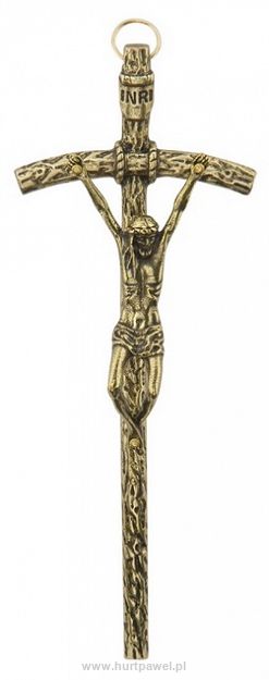 Krzyż metalowy wiszący papieski 14,5 cm