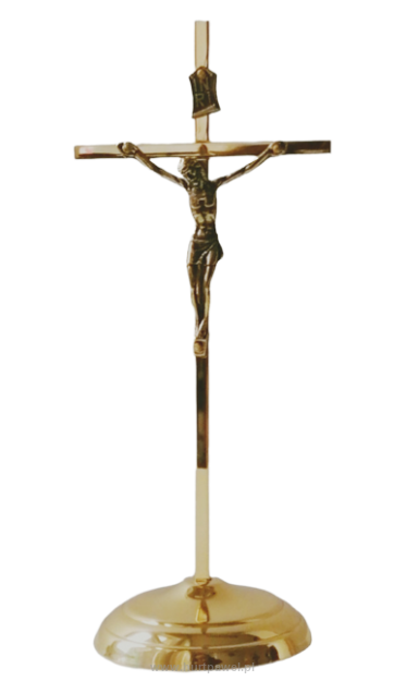 Krzyż metalowy stojący kolor złoty 16,5 cm