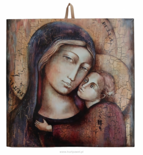 Ikona ceramiczna Matka Bożna z dzieciątkiem 10x10 cm