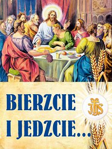 Dekoracja na ołtarz na tkaninie "Bierzcie i jedzcie" 