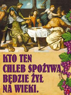 Dekoracja na ołtarz na tkaninie "Kto ten chleb spożywa..."