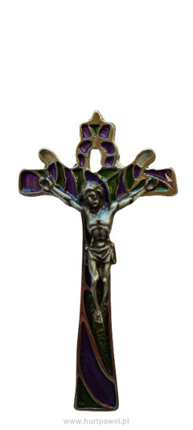 Krzyż metalowy wiszący, kolorowy 12 cm