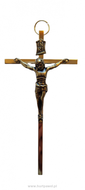 Krzyż wiszący metalowy w kolorze złotym 11,5 cm