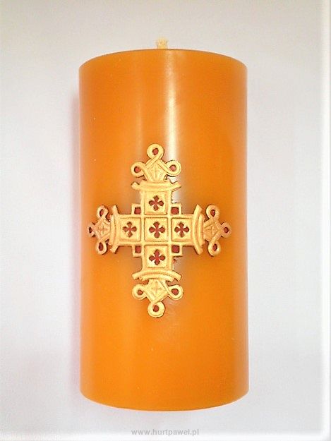Świeca z wosku pszczelego z ozdobnym krzyżem (15cm)