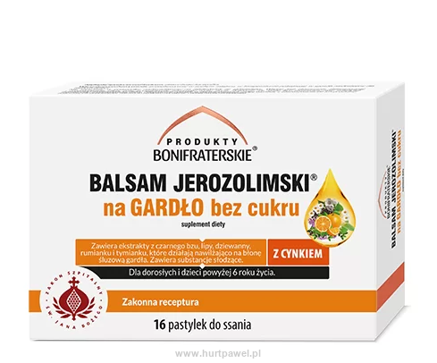 Balsam jerozolimski na gardło bez cukru z cynkiem 16 pastylek