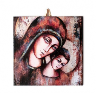 Ikona ceramiczna Matka Boża z dzieciątkiem15x15 cm