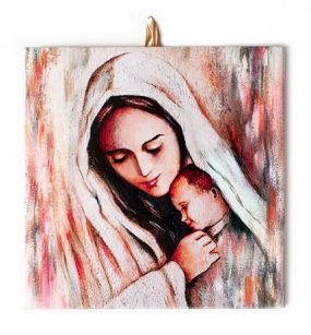 Ikona ceramiczna Matka Boża z dzieciątkiem 15x15 cm
