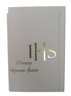 Kartka z kopertą Pierwsza Komunia Święta IHS