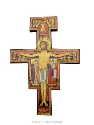 Krzyż drewniany wiszący San Damiano 19,2x26,5cm